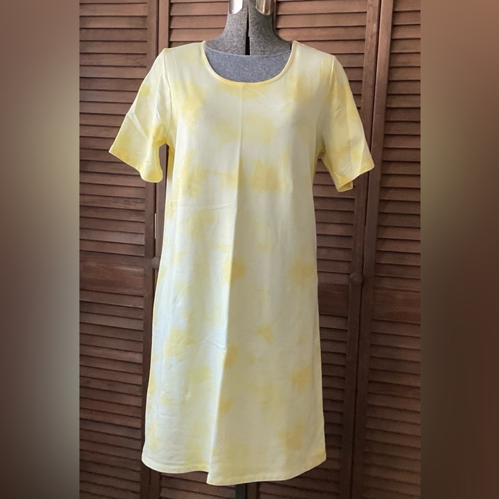 Denim&Co Crystal Ease Yellow Tie Dye T-Shirt Dress
